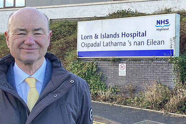 Alan out side Lorn & Isles Hospital in Oban